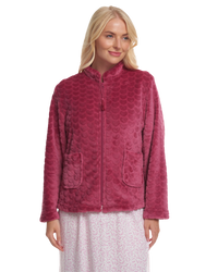 Women's Embossed Fleece Long Sleeve Zip Fastening Bed Jacket