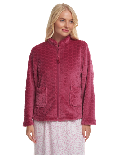 Women's Embossed Fleece Long Sleeve Zip Fastening Bed Jacket