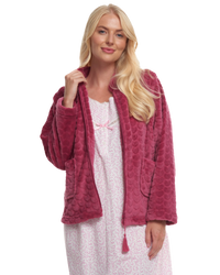 Women's Embossed Fleece Long Sleeve Zip Fastening Bed Jacket