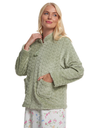 Women's Embossed Fleece Long Sleeve Zip Fastening Bed Jacket