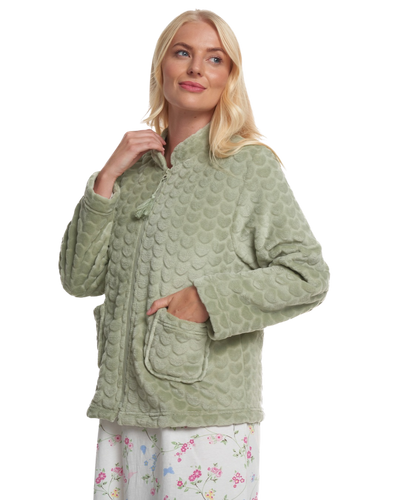 Women's Embossed Fleece Long Sleeve Zip Fastening Bed Jacket