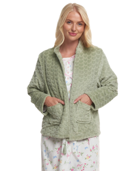 Women's Embossed Fleece Long Sleeve Zip Fastening Bed Jacket