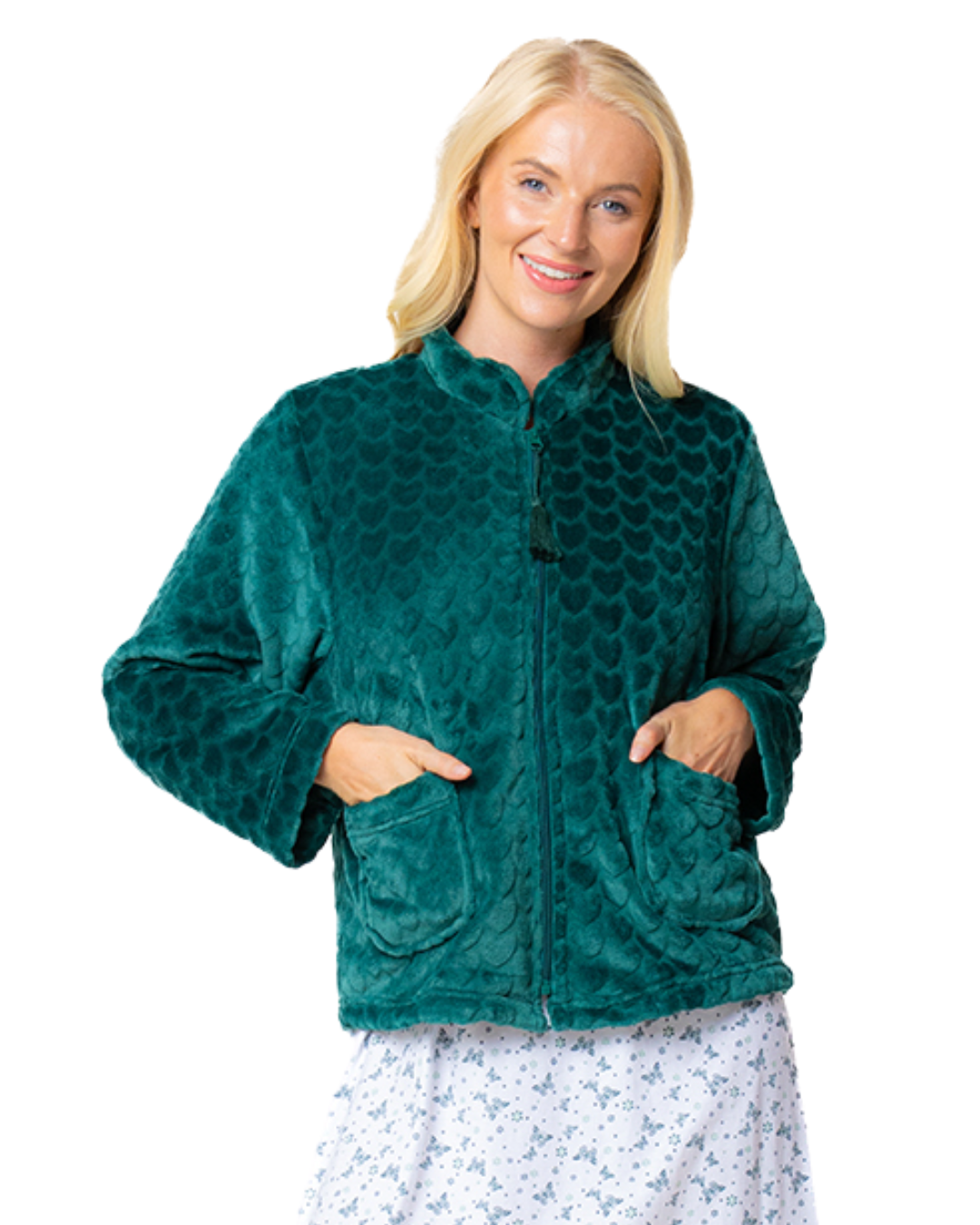 Luxury Heart Embossed Fleece Zip Bed Jacket
