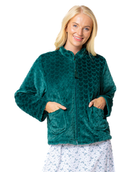 Women's Embossed Fleece Long Sleeve Zip Fastening Bed Jacket