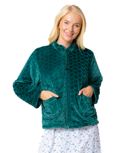 Women's Embossed Fleece Long Sleeve Zip Fastening Bed Jacket