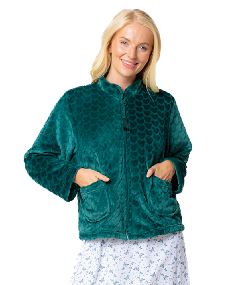 Women's Embossed Fleece Long Sleeve Zip Fastening Bed Jacket