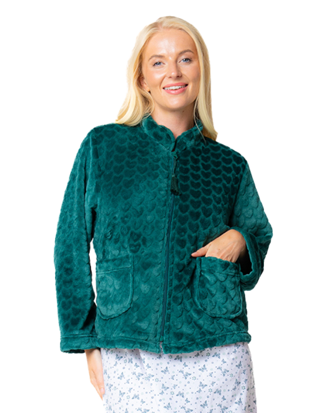 Luxury Heart Embossed Fleece Zip Bed Jacket