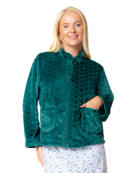 Women's Embossed Fleece Long Sleeve Zip Fastening Bed Jacket