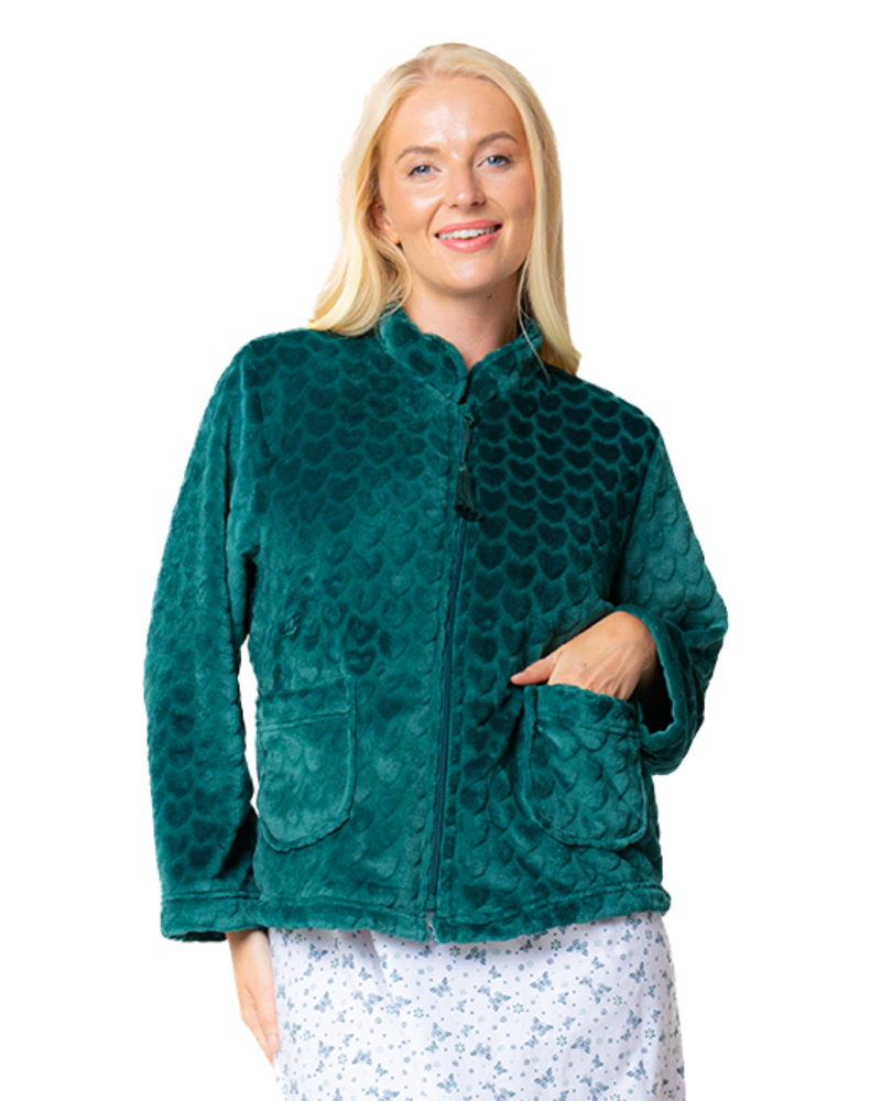 Women's Embossed Fleece Long Sleeve Zip Fastening Bed Jacket