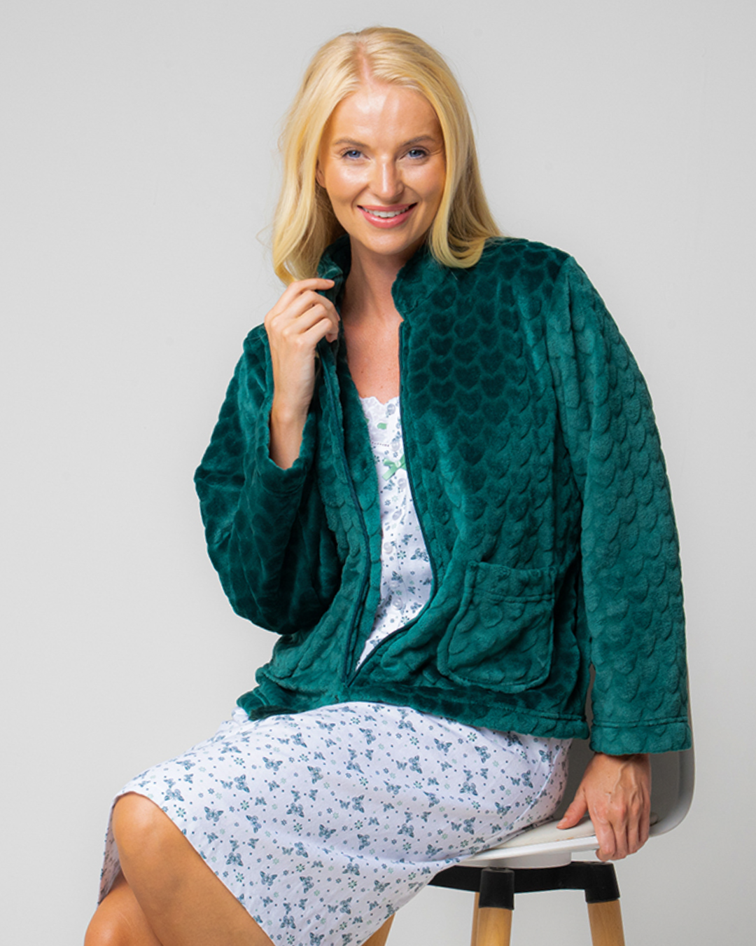 Luxury Heart Embossed Fleece Zip Bed Jacket
