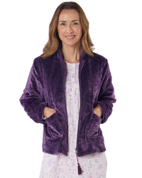 Women's Embossed Fleece Long Sleeve Zip Fastening Bed Jacket