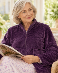 Women's Embossed Fleece Long Sleeve Zip Fastening Bed Jacket