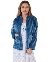 Women's Embossed Fleece Long Sleeve Zip Fastening Bed Jacket