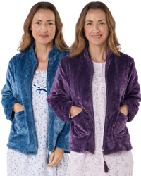Women's Embossed Fleece Long Sleeve Zip Fastening Bed Jacket