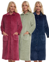 Women's Embossed Fleece Button Up Dressing Gown with Front Pockets