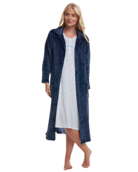 Women's Embossed Fleece Button Up Dressing Gown with Front Pockets