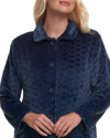 Women's Embossed Fleece Button Up Dressing Gown with Front Pockets