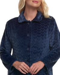 Women's Embossed Fleece Button Up Dressing Gown with Front Pockets