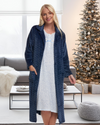 Women's Embossed Fleece Button Up Dressing Gown with Front Pockets