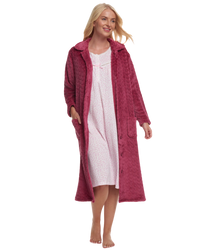 Women's Embossed Fleece Button Up Dressing Gown with Front Pockets