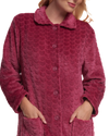 Women's Embossed Fleece Button Up Dressing Gown with Front Pockets