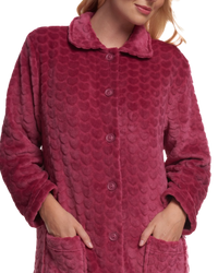 Women's Embossed Fleece Button Up Dressing Gown with Front Pockets