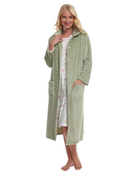Women's Embossed Fleece Button Up Dressing Gown with Front Pockets
