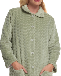 Women's Embossed Fleece Button Up Dressing Gown with Front Pockets
