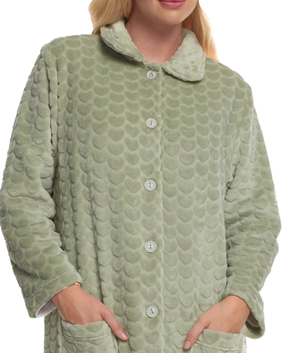 Women's Embossed Fleece Button Up Dressing Gown with Front Pockets