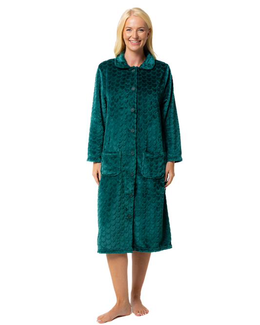 Luxury Embossed Fleece Button Up Dressing Gown