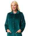 Women's Embossed Fleece Button Up Dressing Gown with Front Pockets