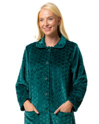 Women's Embossed Fleece Button Up Dressing Gown with Front Pockets