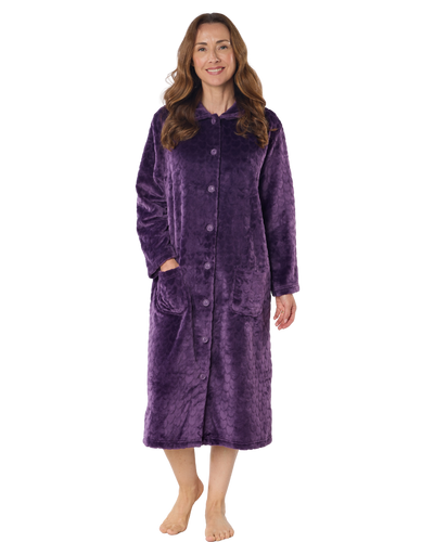 Embossed Fleece Button Front Dressing Gown