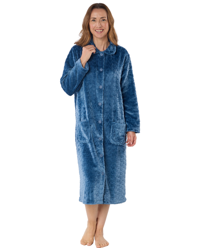 Embossed Fleece Button Front Dressing Gown