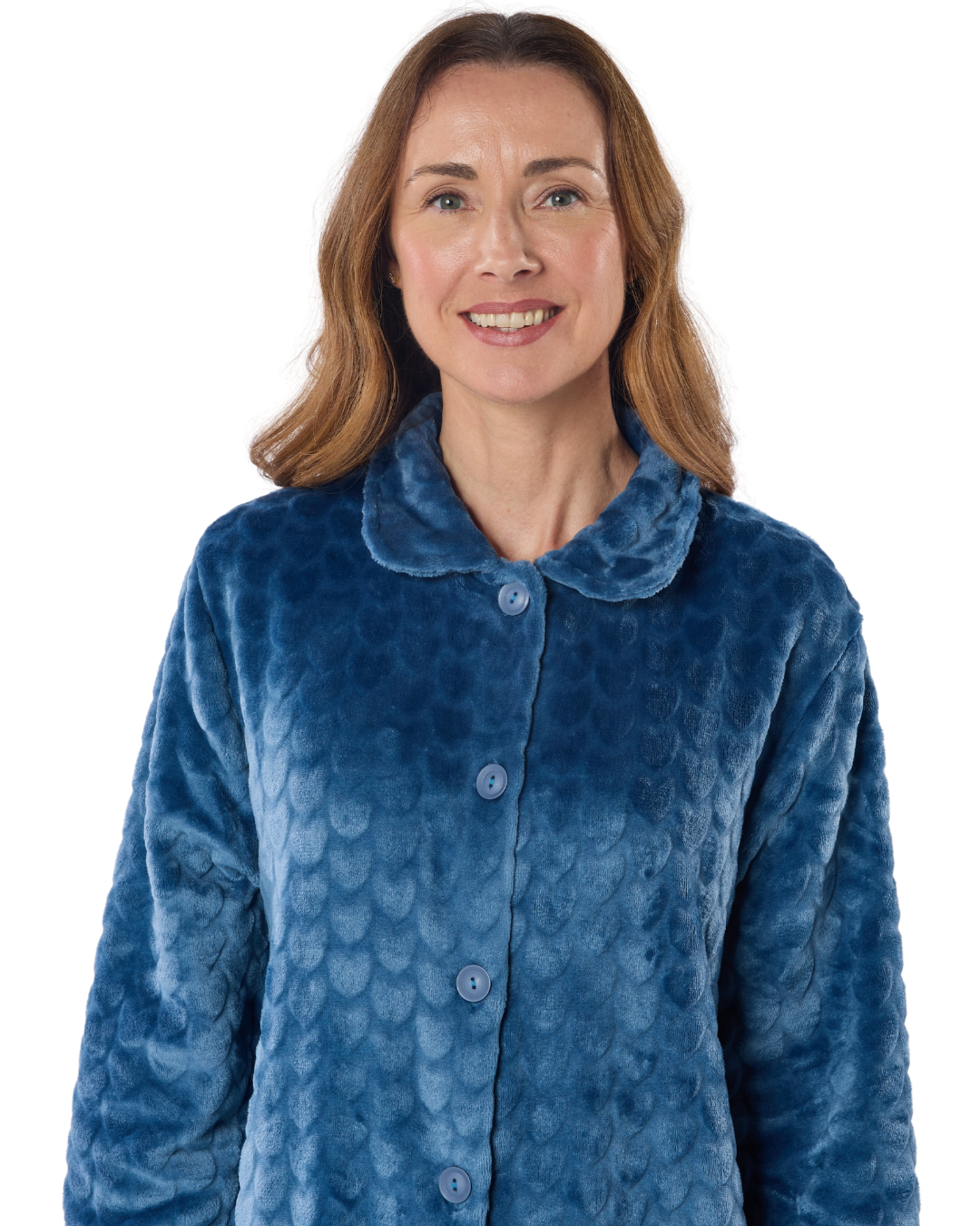 Women's Embossed Fleece Button Up Dressing Gown with Front Pockets
