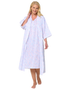 Women's Leaf Print Polycotton Lightweight 3/4 Sleeve Wrap Dressing Gown with Pockets