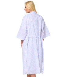 Women's Leaf Print Polycotton Lightweight 3/4 Sleeve Wrap Dressing Gown with Pockets