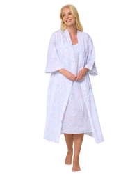 Women's Leaf Print Polycotton Lightweight 3/4 Sleeve Wrap Dressing Gown with Pockets