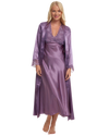 Women's Satin & Lace Wrapover Tie Waist Long Sleeve Dressing Gown