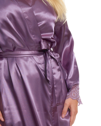 Women's Satin & Lace Wrapover Tie Waist Long Sleeve Dressing Gown