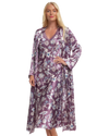 Women's Satin Printed Wrapover Tie Waist Long Sleeve Dressing Gown