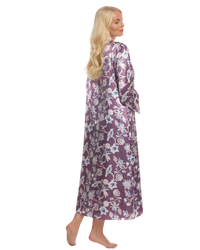 Women's Satin Printed Wrapover Tie Waist Long Sleeve Dressing Gown