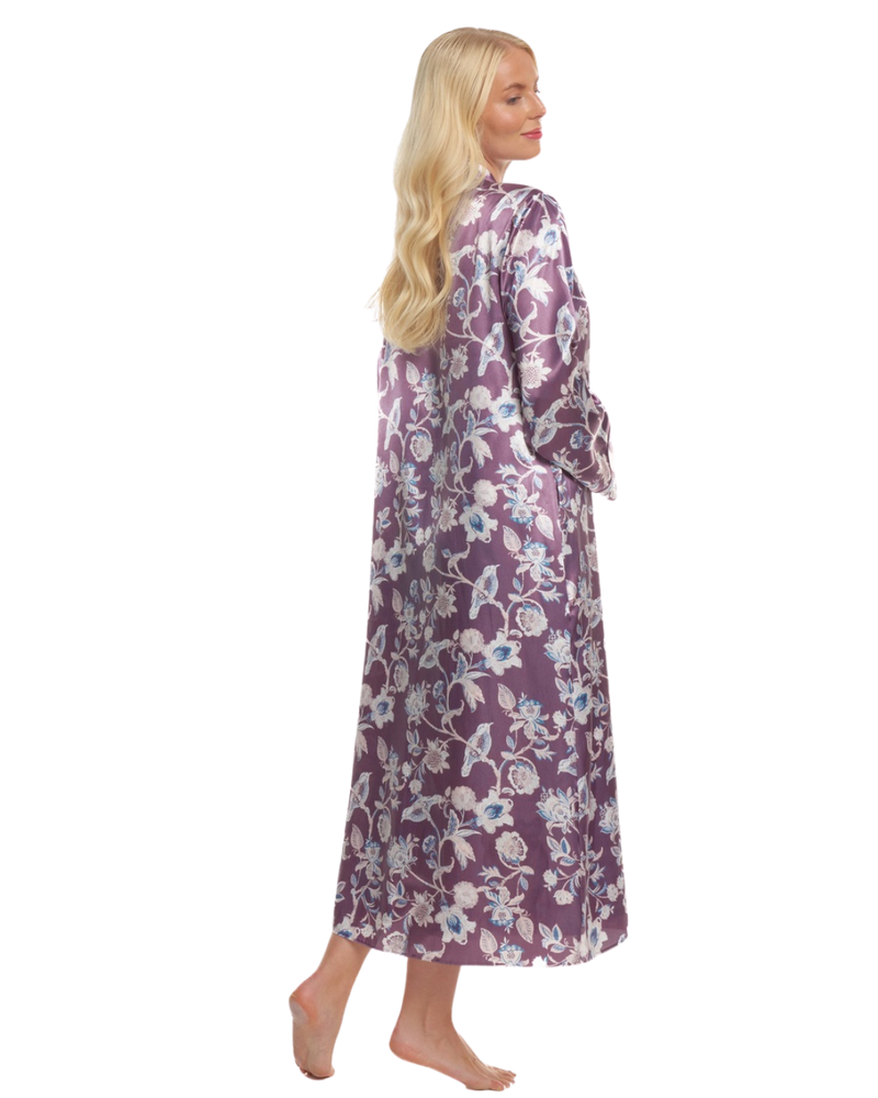 Women's Satin Printed Wrapover Tie Waist Long Sleeve Dressing Gown
