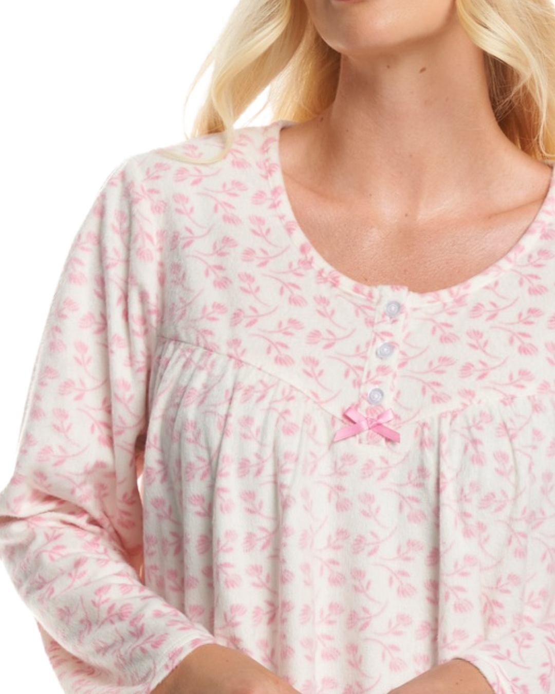 Long Sleeved Floral Fleece Nightdress
