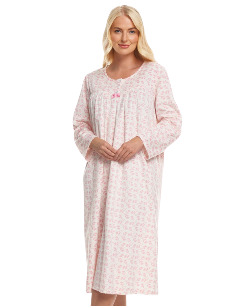 Long Sleeved Floral Fleece Nightdress