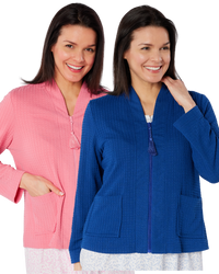 Women's Waffle Lightweight Long Sleeve Zip Bedjacket with Front Pockets