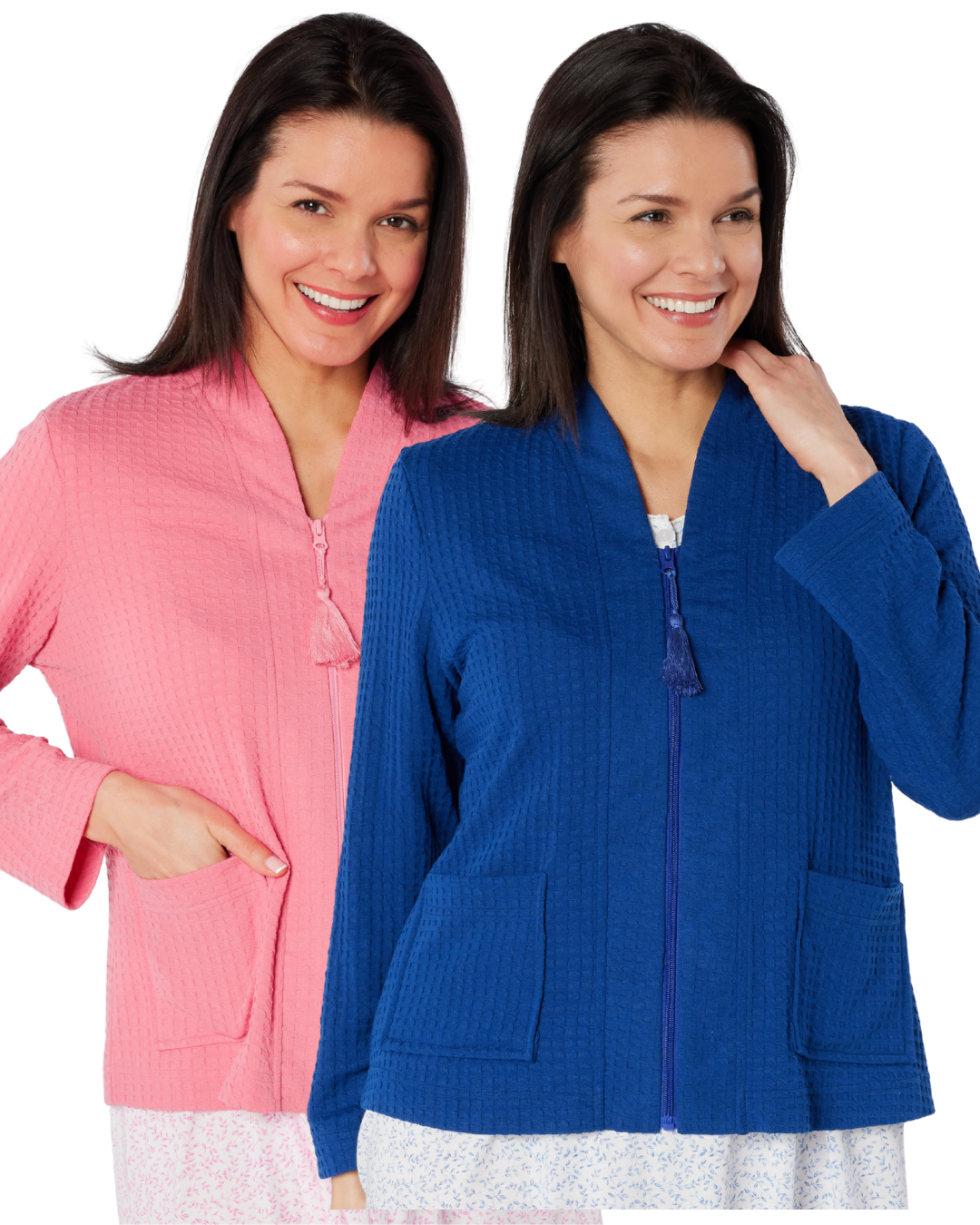 Women's Waffle Lightweight Long Sleeve Zip Bedjacket with Front Pockets