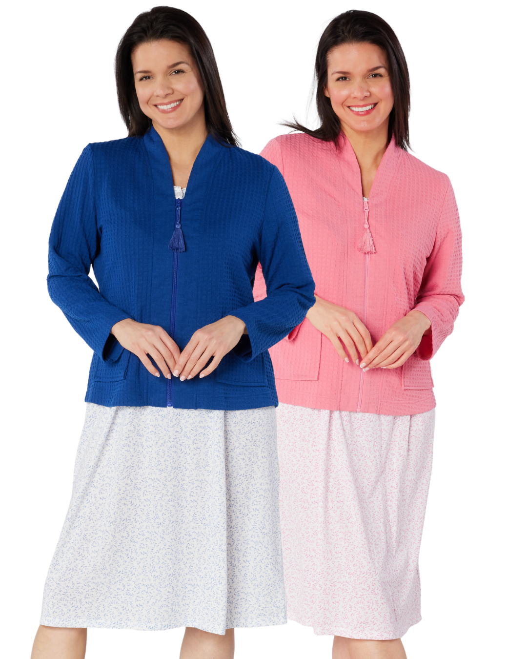 Women's Waffle Lightweight Long Sleeve Zip Bedjacket with Front Pockets