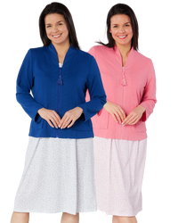 Women's Waffle Lightweight Long Sleeve Zip Bedjacket with Front Pockets