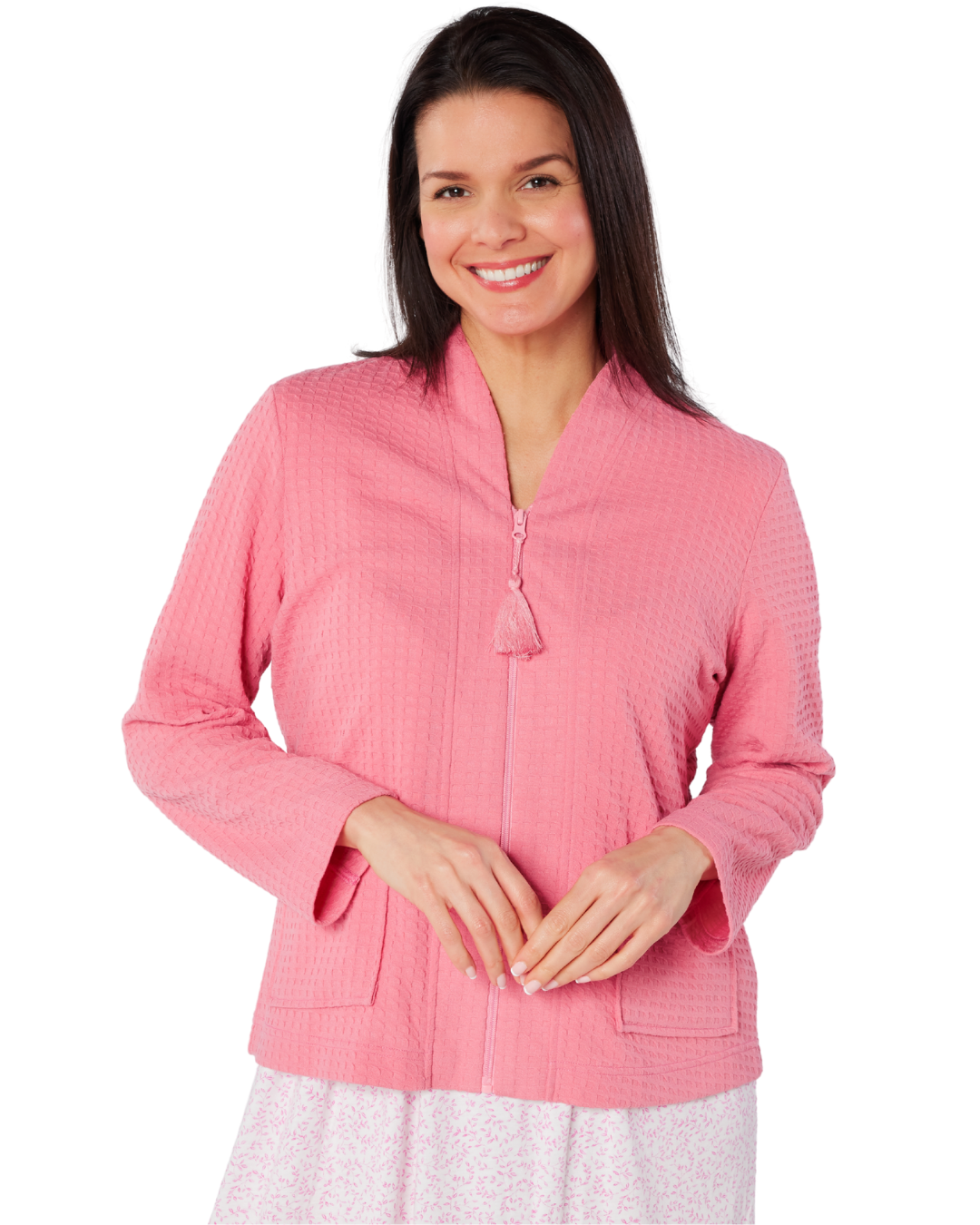 Women's Waffle Lightweight Long Sleeve Zip Bedjacket with Front Pockets